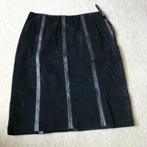 Vintage 90s Alfani black 100% suede leather pencil skirt high waist size 4